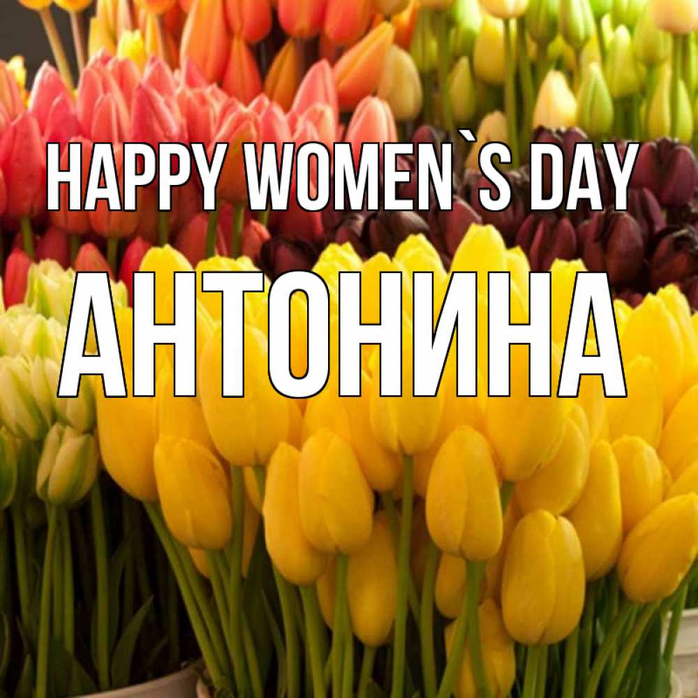 Greetings card с именем, Антонина happy women`s day цветы Greetings with text for free download 